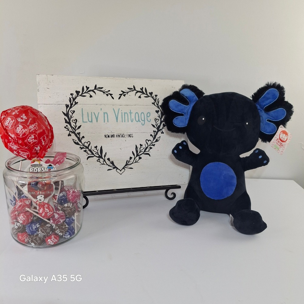 Fiesta Axie 13 in Black Axolotl Plush Stuffed Animal Blue Accents C22175 NWT